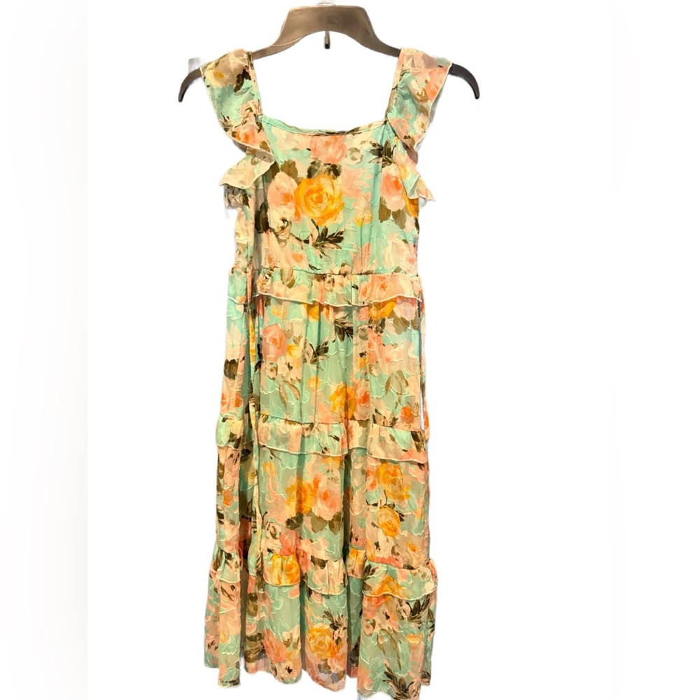 Floral Kids Dress in Green and Orange